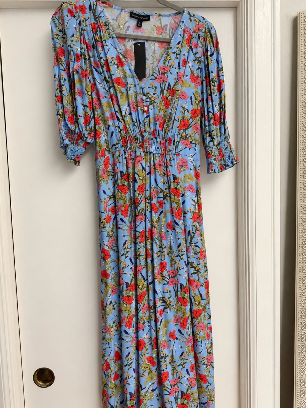 NWT Banana Republic Blue Floral V-Neck Maxi Dress, Size 6